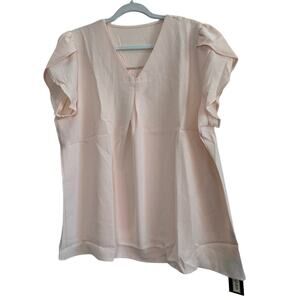 NWT Women's Khaki Sheer V-Neck Belle Short Sleeve Top Blouse T-Shirt XL